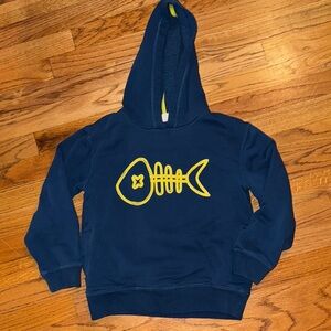 ❄️Mini Boden Blue Hoodie with Yellow Fishbone Design size 7-8